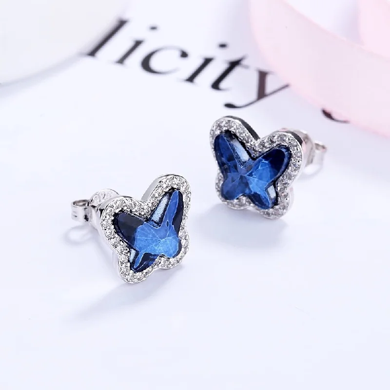 Magnetic Closure Stud Earrings for Easy -Sterling Silver Butterfly Halo Stud Earrings