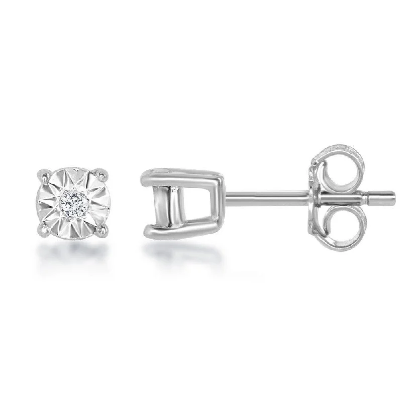 Round Stud Earrings for Classic -Sterling Silver Center Diamond 3mm Stud Earrings