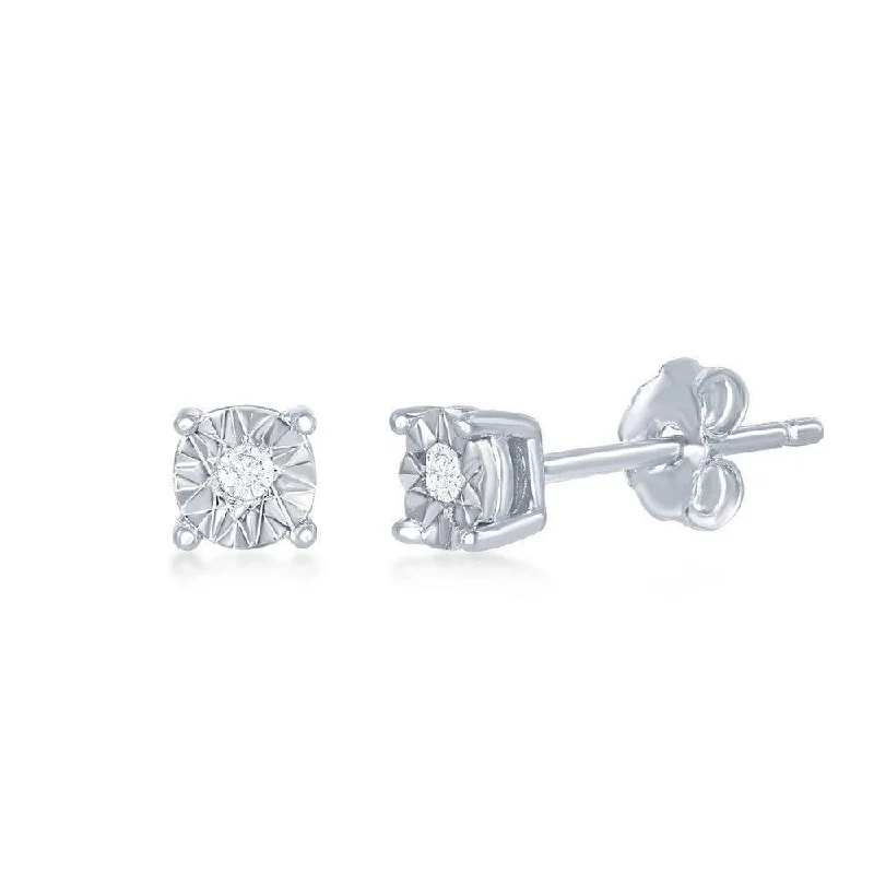 Stud Earrings with Chevron Designs -Sterling Silver Diamond Accent 4mm Stud Earrings