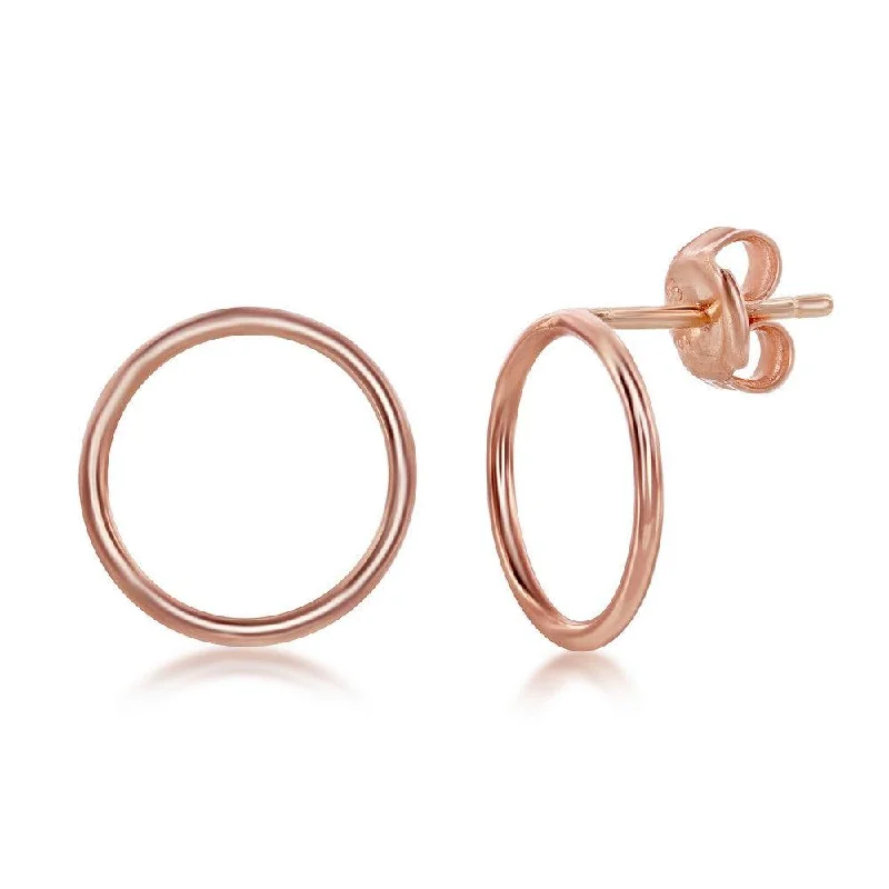 Nickel Free Stud Earrings for Safety -Sterling Silver Open Circle Stud Earrings - Rose Gold Plated