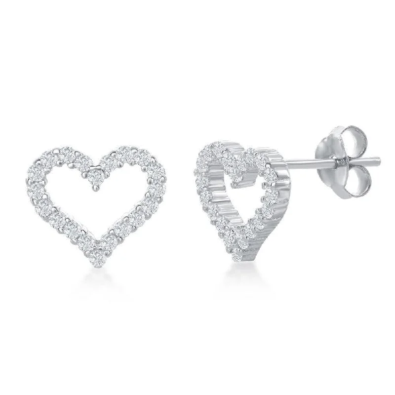 Stud Earrings for Gym Workout -Sterling Silver Open Heart CZ Stud Earrings