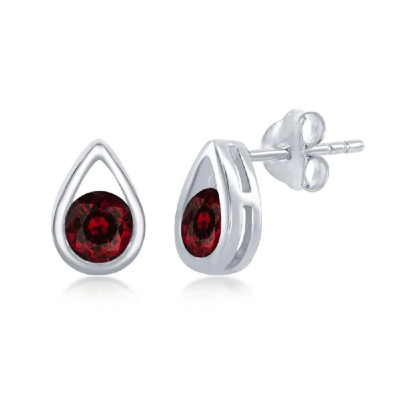 Stud Earrings for Prom Night -Sterling Silver Open Pear shape Garnet Stud Earrings