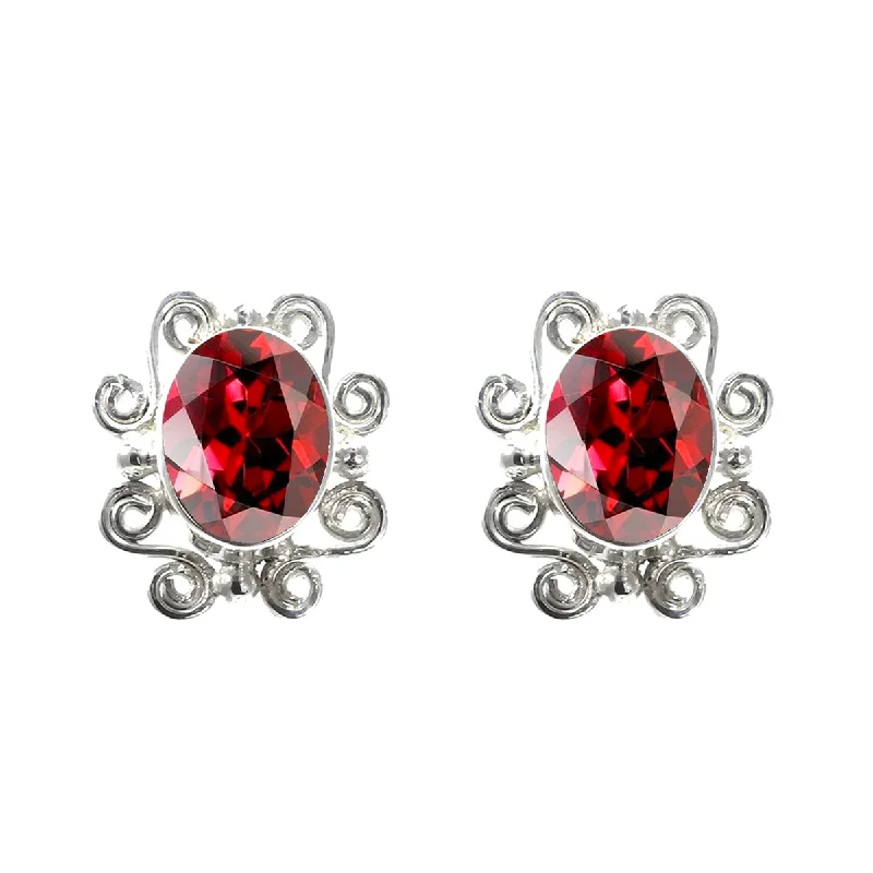 Double Stud Earrings for Impact -Sterling Silver Oval Garnet Stud Earrings