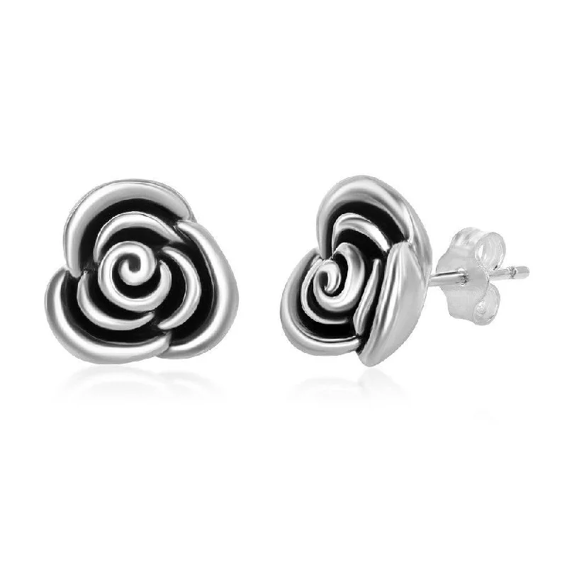 Hypoallergenic Stud Earrings for Sensitive -Sterling Silver Oxidized Small Rose Stud Earrings