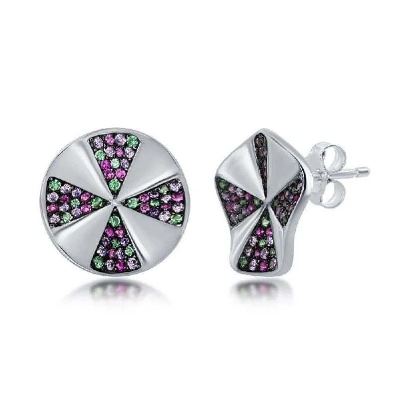 Stud Earrings for Festival Style -Sterling Silver Rainbow CZ Designed Stud Earrings