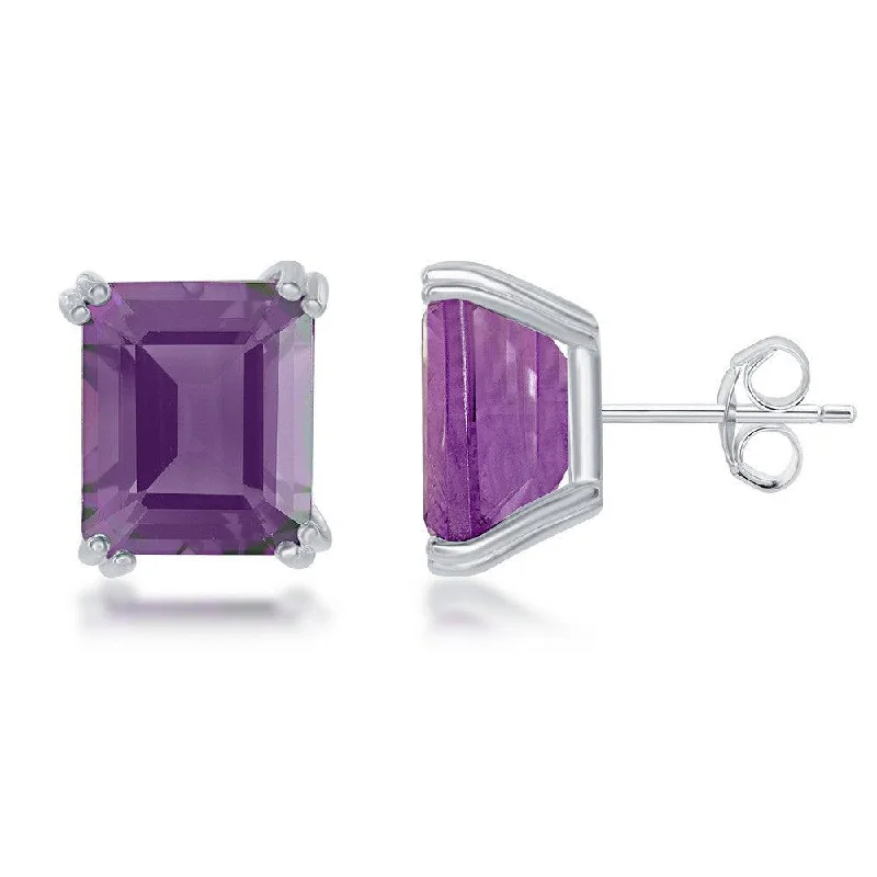 Celtic Stud Earrings with Knotwork -Sterling Silver Rectangle Amethyst Prong Set Stud Earrings