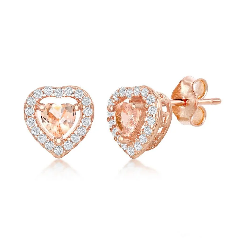 Floral Stud Earrings with Petals -Sterling Silver Rose GP Heart Morganite CZ Stud Earrings