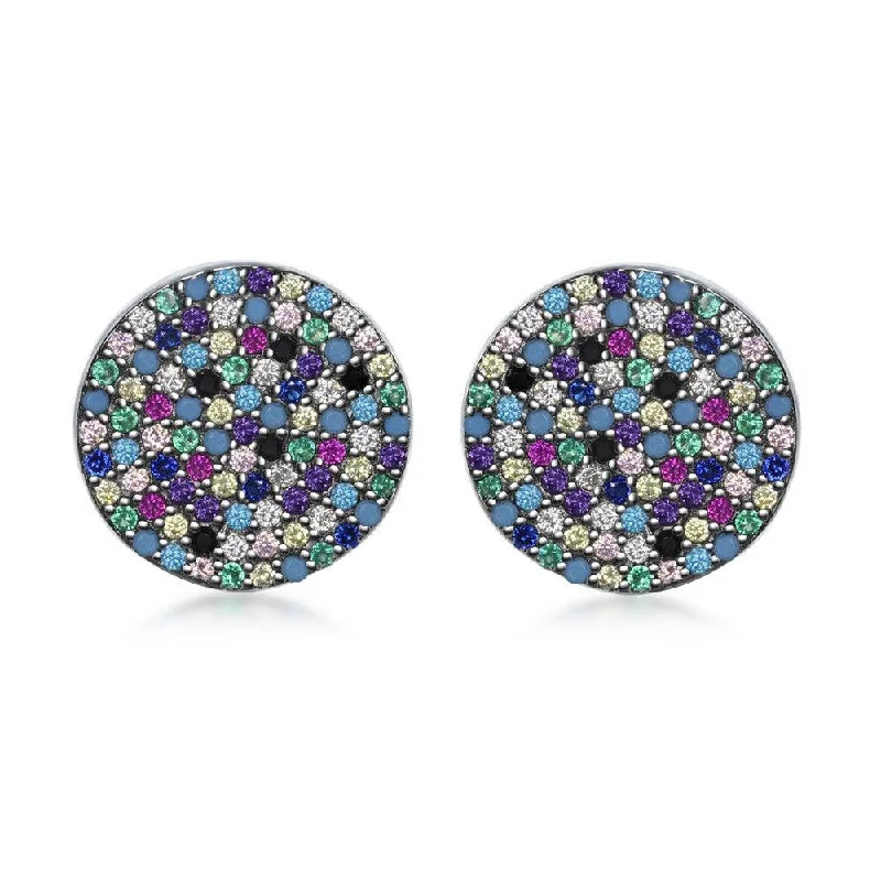 Stud Earrings for Wellness Routine -Sterling Silver Round Multi-Color CZ Stud Earrings