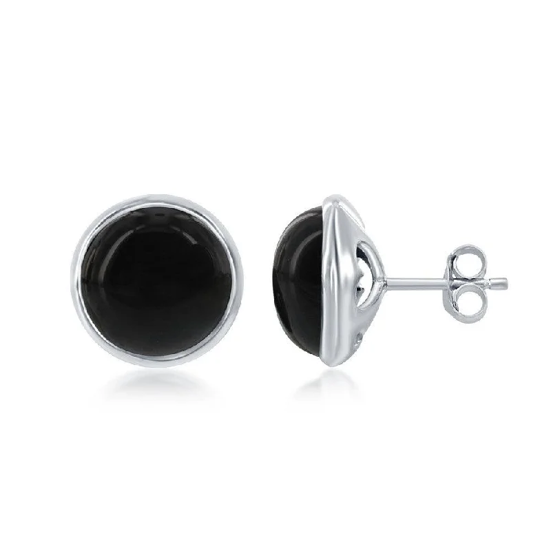 Minimalist Stud Earrings with Simplicity -Sterling Silver Round Onyx Bezel Set Stud Earrings