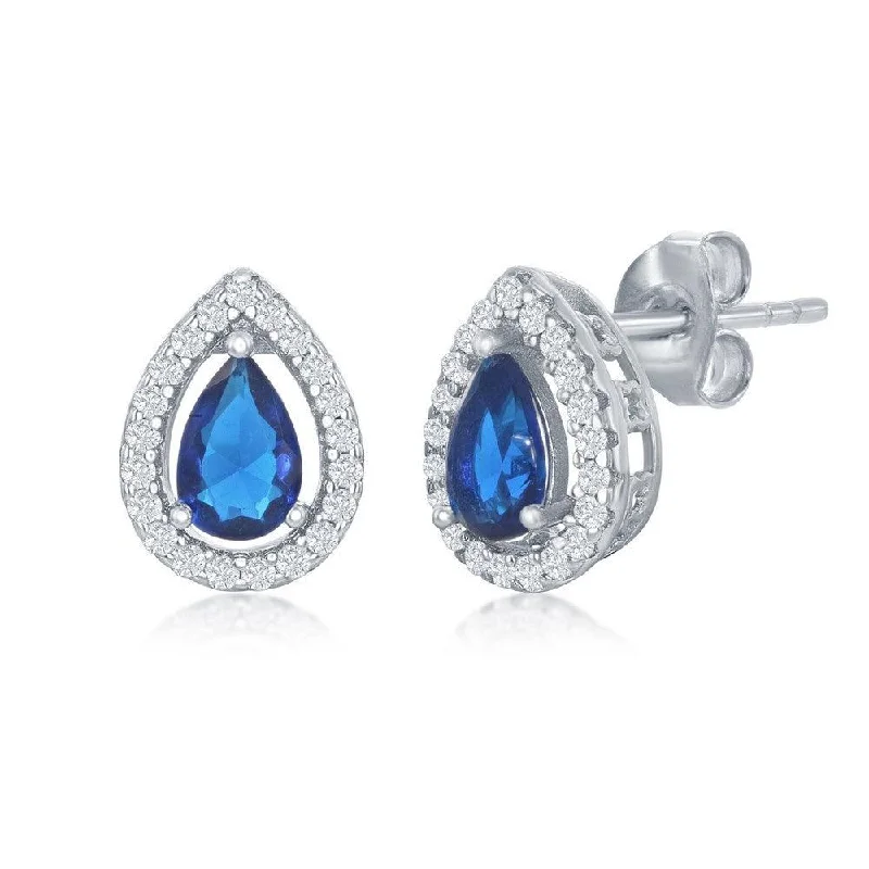 Stud Earrings with Symbolic Elements -Sterling Silver Sapphire CZ Pear shape Stud Earrings