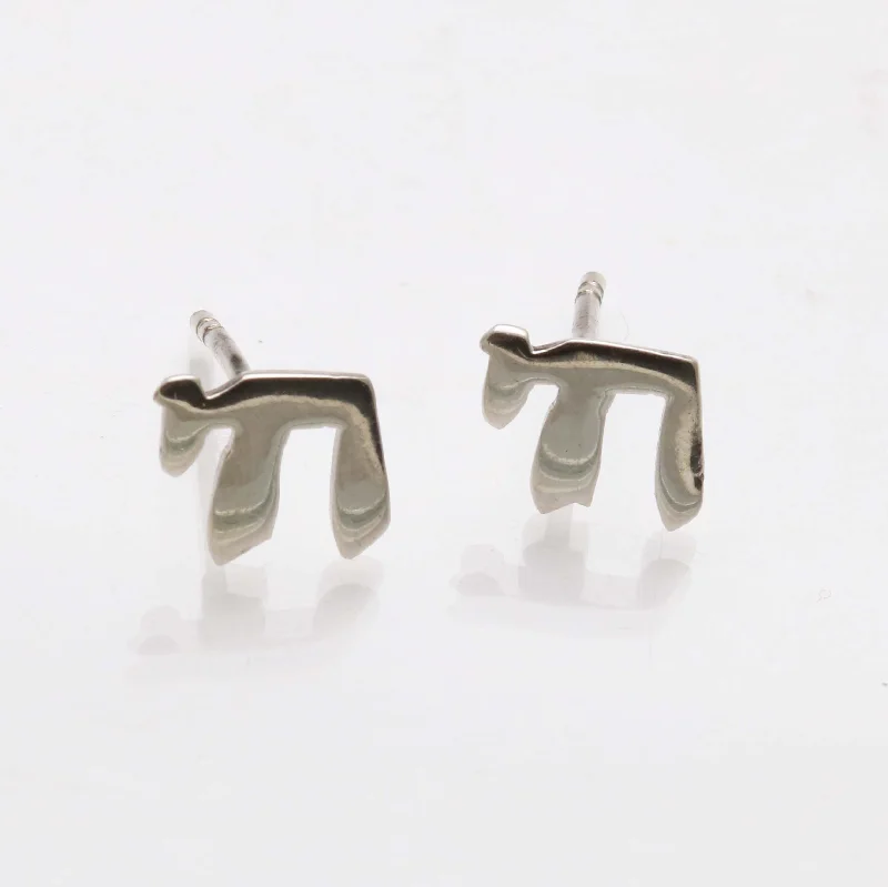 Diamond Stud Earrings for Luxury -Sterling Silver Small Modern Chai Stud Earrings