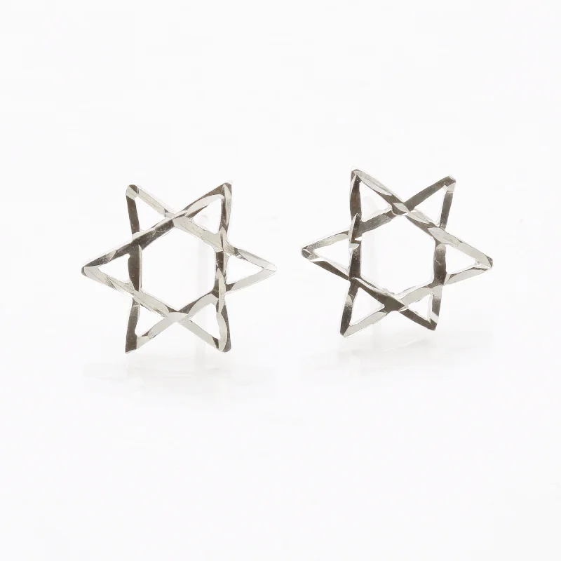 Large Stud Earrings for Statement -Sterling Silver Star of David Stud Earrings Diamond Cut