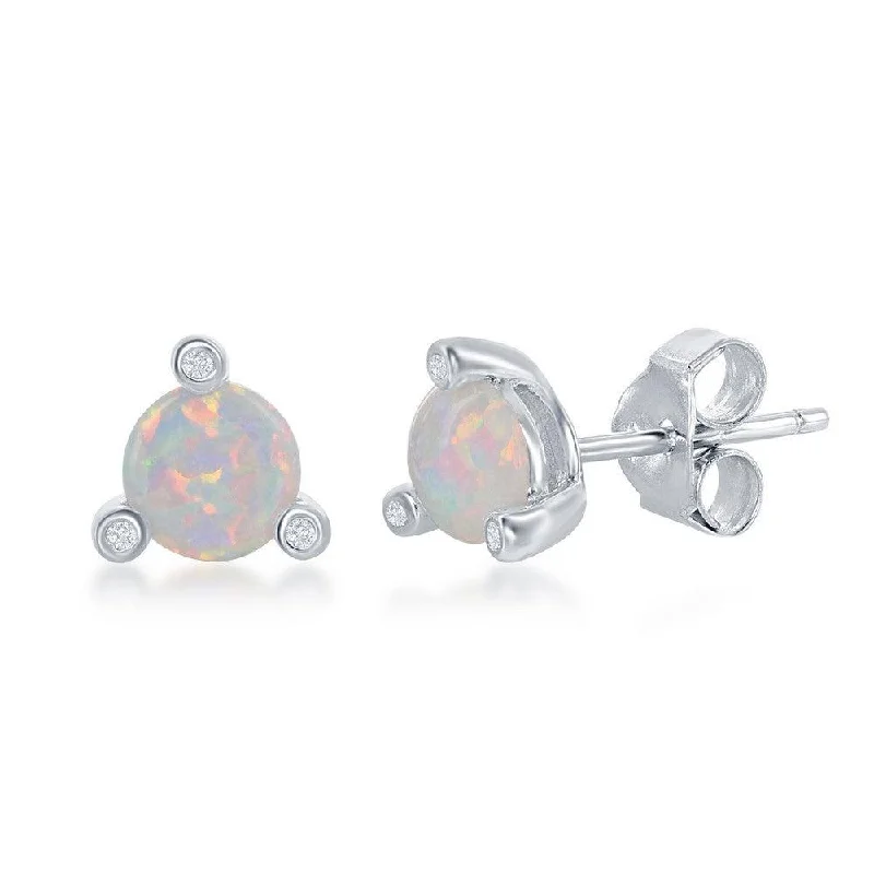 Gemstone Stud Earrings for Color -Sterling Silver Three Prong CZ Stud Earrings