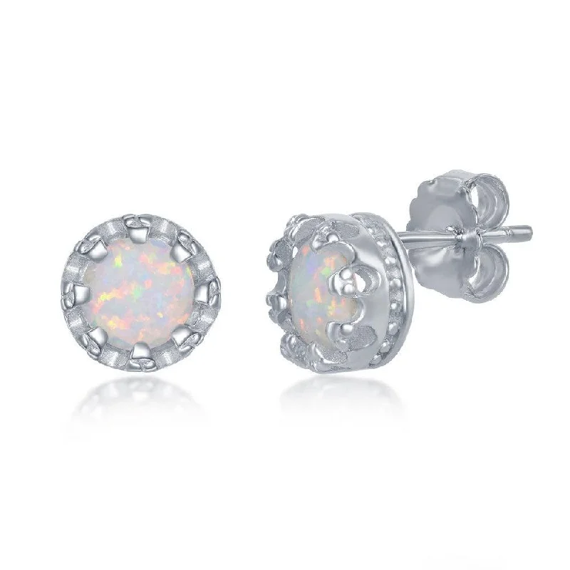 Stud Earrings with Enamel -Sterling Silver White Opal Stud Earrings