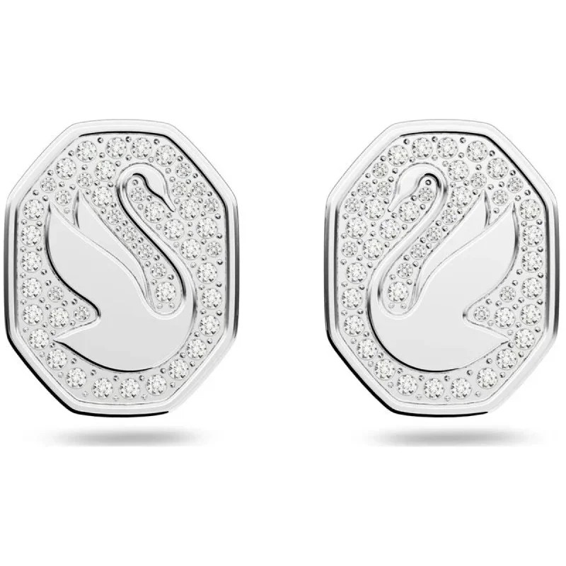 Waterproof Stud Earrings for Outdoor -Swarovski Women's Stud Earrings - Signum Swan Rhodium Plated White Crystal | 5621097