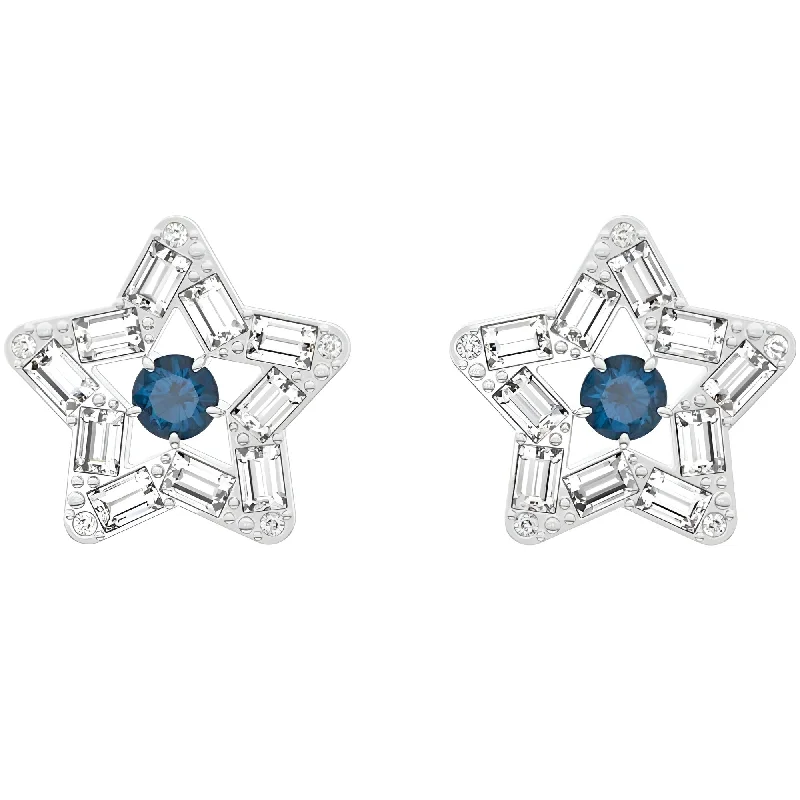 Tarnish Resistant Stud Earrings for Longevity -Swarovski Women's Stud Earrings - Stella White Blue Rhodium Plated Star | 5639188