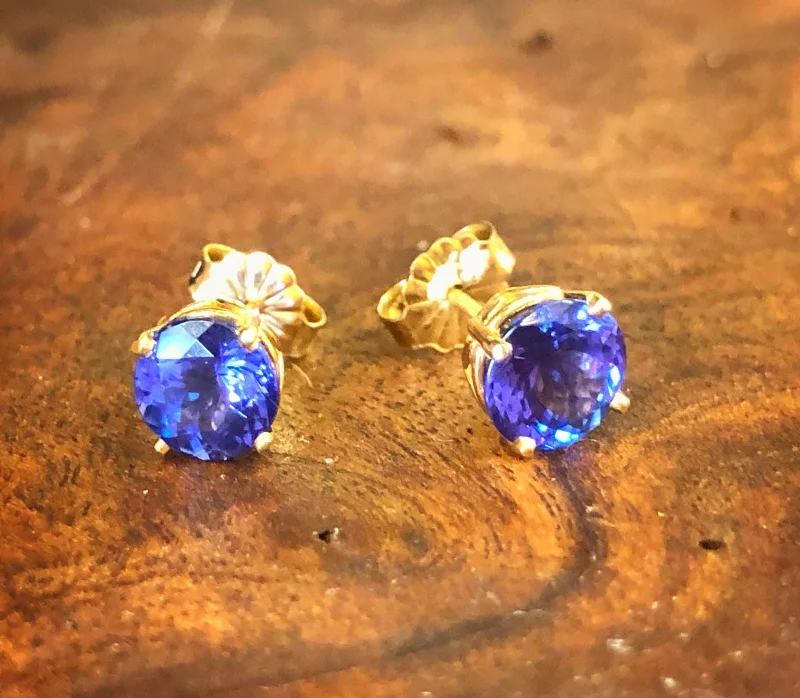 Silver Stud Earrings for Men -Tanzanite Stud Earrings in Yellow Gold