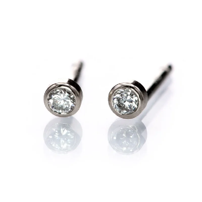 Clip On Stud Earrings for Non Pierced -Tiny Bezel Set  Diamond Micro Stud Earrings