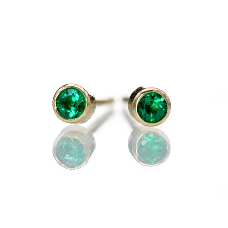 Triangular Stud Earrings for Edge -Tiny Green Emerald Bezel Set Stud Earrings