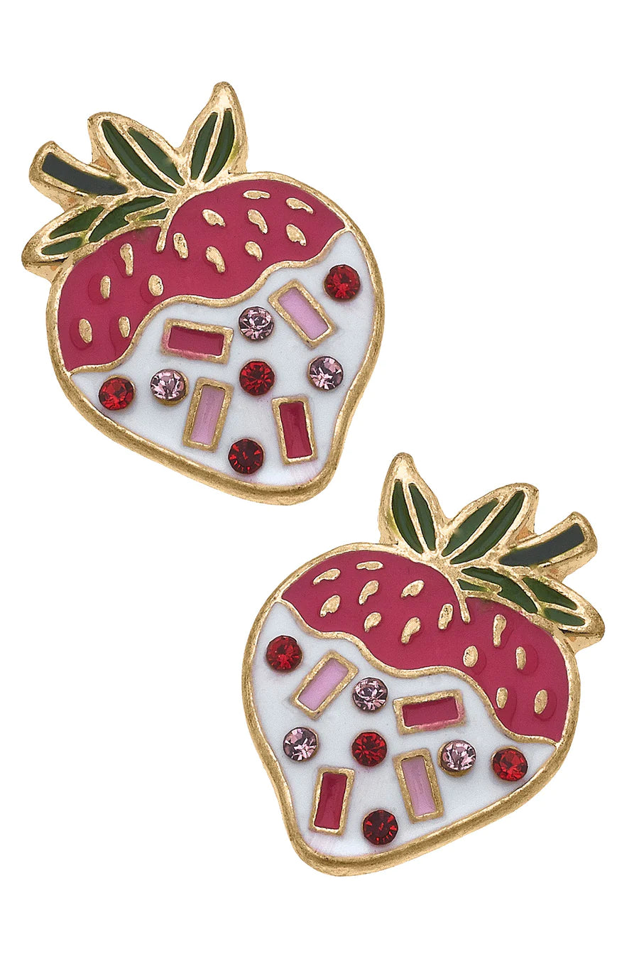 Stud Earrings with Polished Shine -Tish Chocolate Covered Strawberry Enamel Stud Earrings