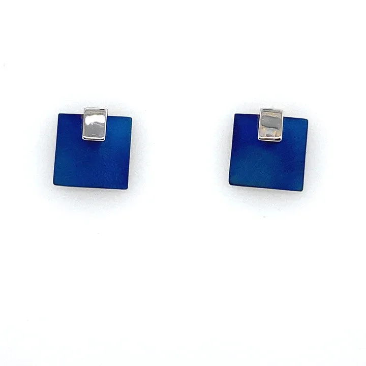 Square Stud Earrings for Modern -Titanium and Silver Square Stud Earrings - E346