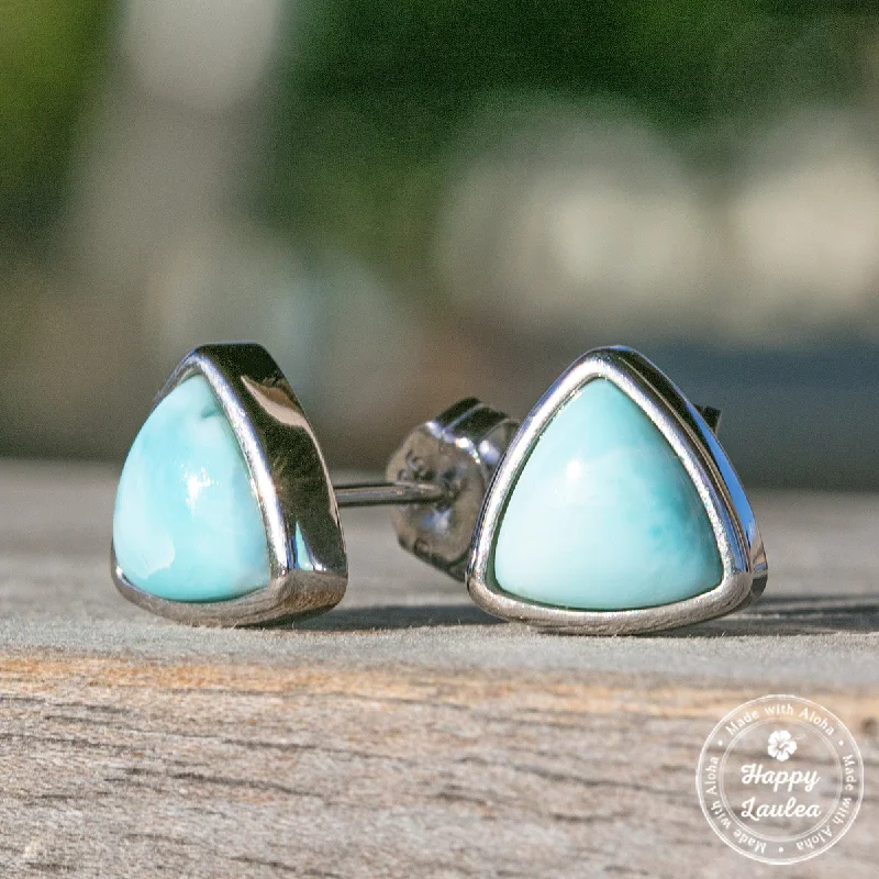 Indian Stud Earrings with Intricacy -Triangle Shaped Sterling Silver Larimar Stud Earrings