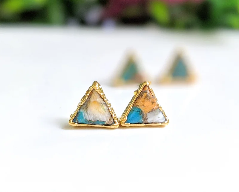 Stud Earrings for Fitness Activities -Spiny oyster copper Turquoise stud earrings