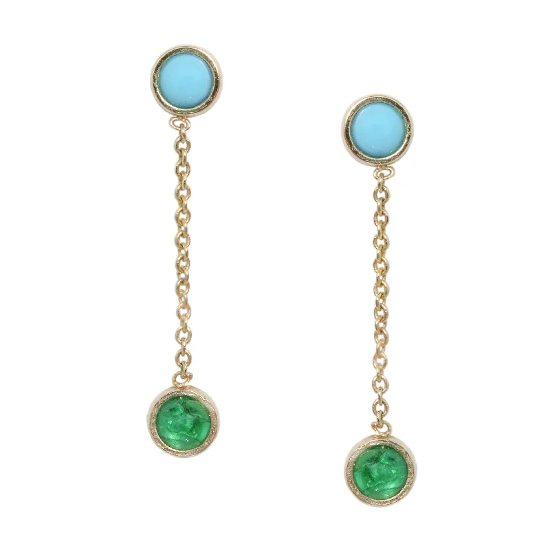 Stud Earrings with Filigree -Turquoise & Emerald Chain Drop Stud Earrings