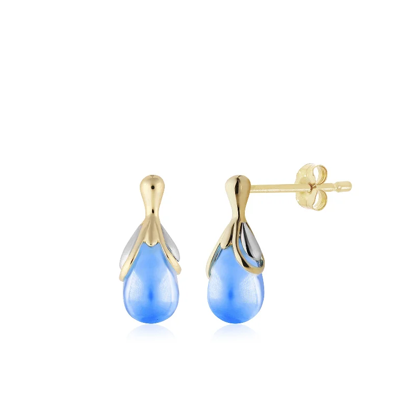 Tarnish Resistant Stud Earrings for Longevity -Two-Tone Blue Topaz Teardrop Stud Earrings