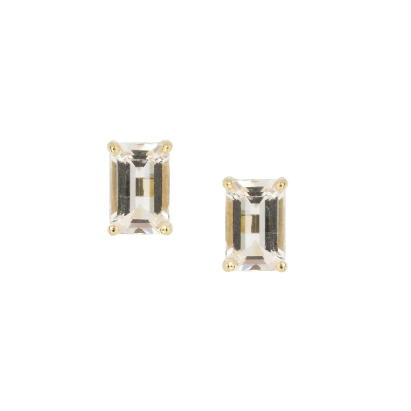 Triple Stud Earrings for Layered -Emerald Cut White Topaz Stud Earrings