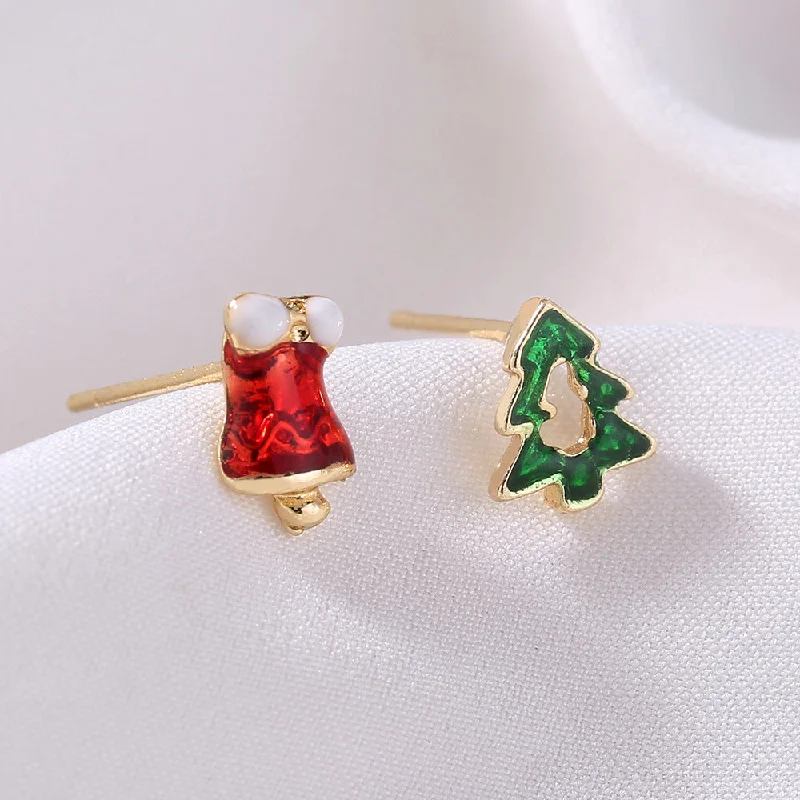 Double Stud Earrings for Impact -Wholesale Christmas Colorful Mini Gloves Christmas Tree Stud Earrings