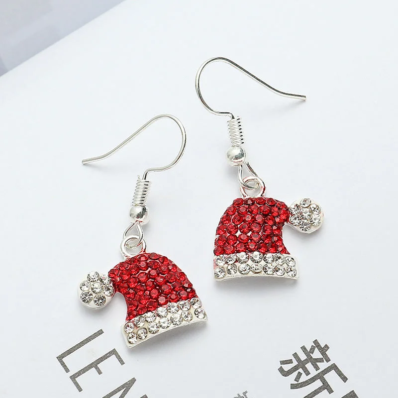 Stud Earrings for Casual Outfit -Wholesale Diamond Christmas Hat Alloy Stud Earrings