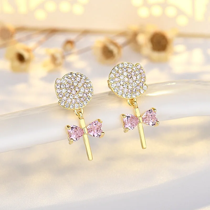 Stud Earrings for School Uniform -Wholesale Sterling Silver Lollipop Stud Earrings Zircon Candy Earrings