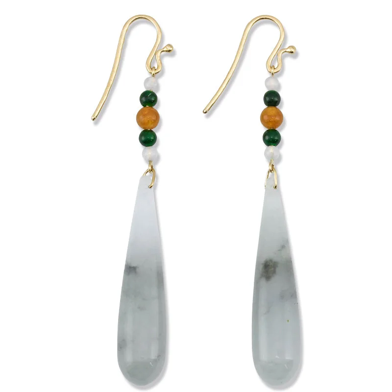 Translucent Grey, Red, Green & Ice Jade Earrings