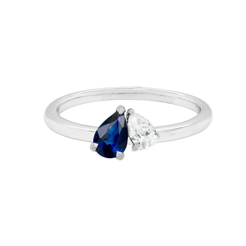 Rings with agate slices for earthy style -14K WHITE GOLD TEARDROP SAPPHIRE AND DIAMOND TWO-STONE RING