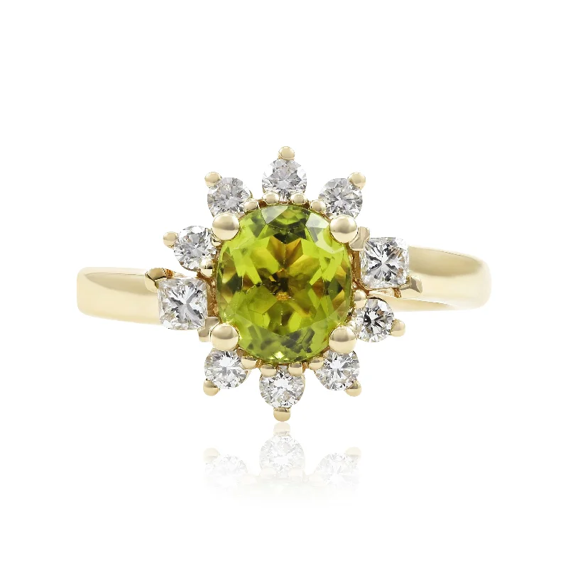 Rings with sunburst citrine for radiant appeal -PATRICK OHRMAN 18K YELLOW GOLD YELLOW TOURMALINE AND DIAMOND HALO RING