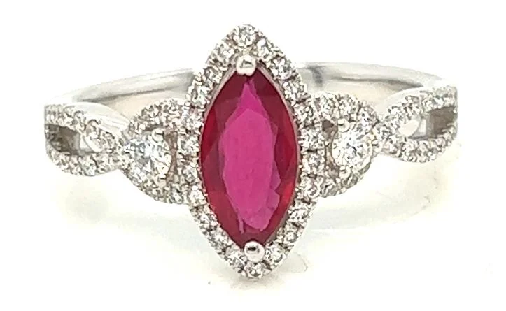 Titanium rings with rugged brushed metal look -14W Marquise Ruby and Round Diamond Halo/Accent Ring sz 6.5