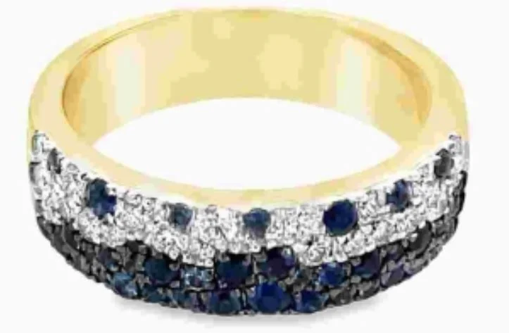 Rings with lapis lazuli for rich blue -14Y Blue Sapphire and Diamond Pave Cigar Band Style Ring sz 6.5