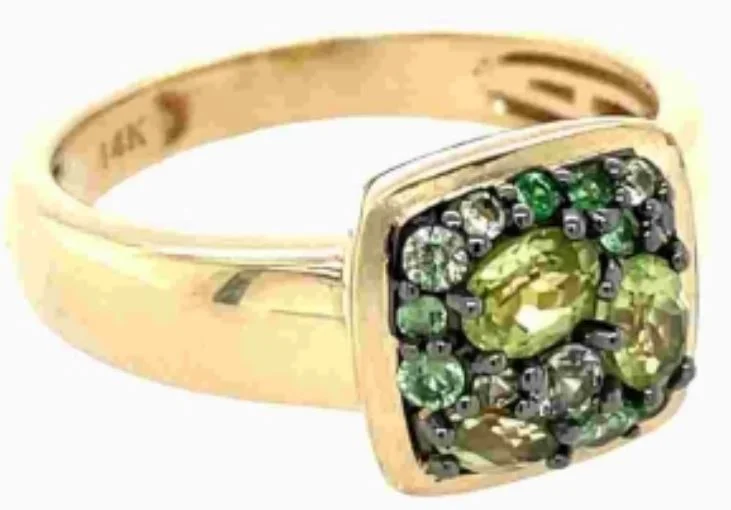 Platinum rings with sparkling sapphire center stones -14Y Green Sapphire, Tsavorite, and Peridot Cushion Cluster Ring sz 6.5