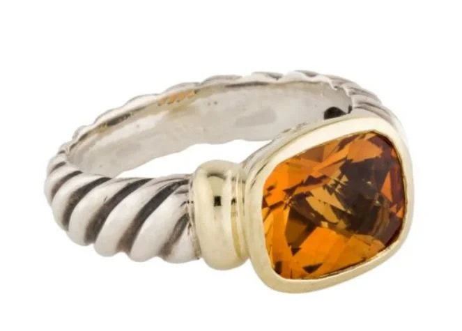 Rings with branch-inspired bands for organic -14Y Sterling Silver David Yurman Noblesse Citrine Ring sz 7