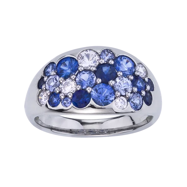 Rings with tourmaline gems for bold hues -MARK PATTERSON 18K WHITE GOLD BLUE SAPPHIRE AND DIAMOND WIDE RING