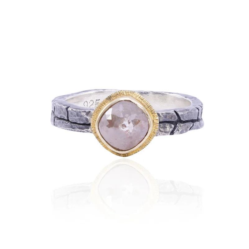 Rings with gothic rose quartz for drama -STEVEN BATTELLE OXIDIZED STERLING SILVER AND 18K YELLOW GOLD NATURAL DIAMOND RING