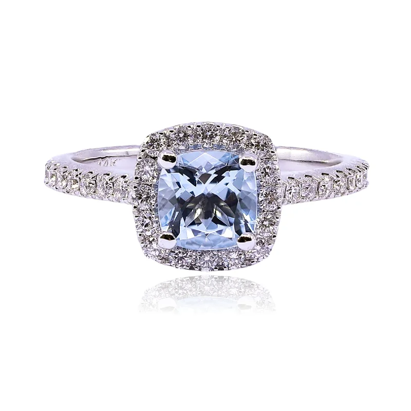 Rings with blue quartz for cool tones -14K WHITE GOLD AQUAMARINE AND DIAMOND RING