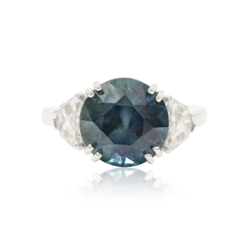 Rings with hammered silver for rustic appeal -Jon Anderson Platinum 3-stone ring containing a Greenish Blue Sapphire