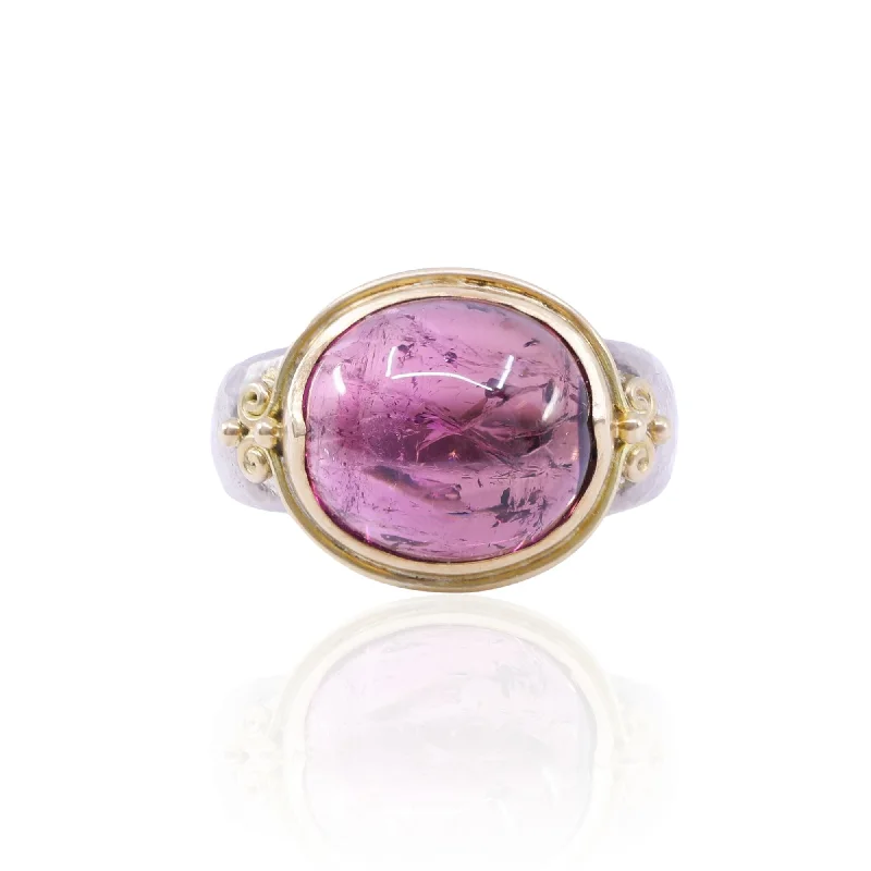 Rings with delicate filigree sapphire settings -STEVEN BATTELLE STERLING SILVER AND 18K YELLOW GOLD CABOCHON PINK TOURMALINE RING