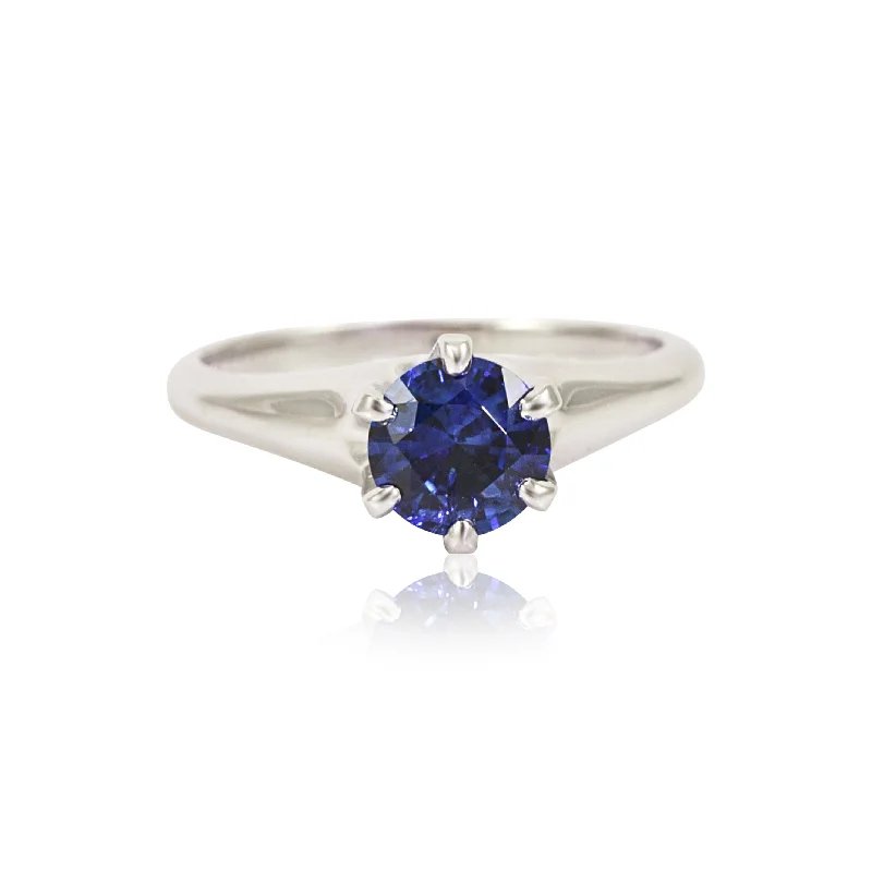 Rings with engraved constellations for stargazers -14K WHITE GOLD ROUND BRILLIANT SAPPHIRE SOLITAIRE RING - 1.19CT