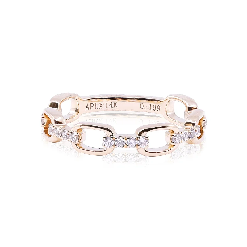 Rings with floral halo diamond arrangements -14K YELLOW GOLD CHAIN LINK DIAMOND RING 0.20CTW