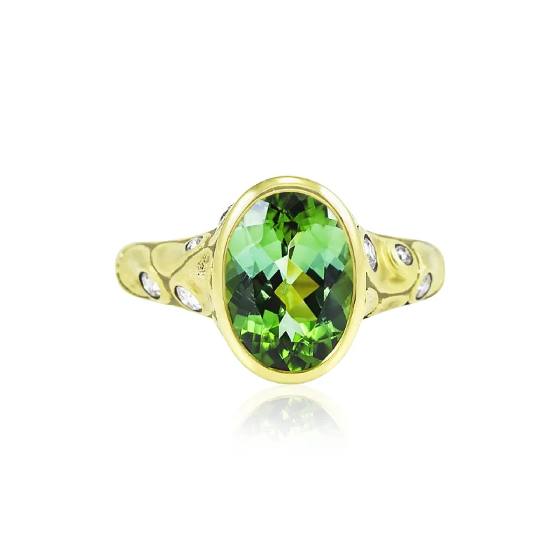 Rings with herkimer diamonds for raw clarity -Alex Sepkus 18K yellow gold green tourmaline and diamond ring