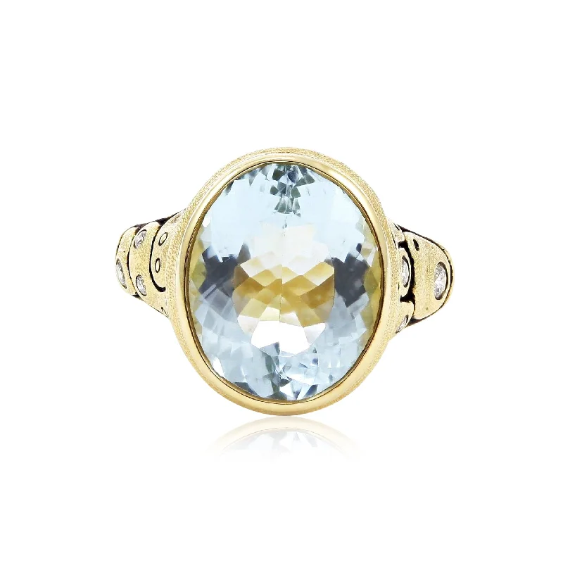 Rings with sunburst citrine for radiant appeal -ALEX SEPKUS 18K YELLOW GOLD AQUAMARINE AND DIAMOND RING