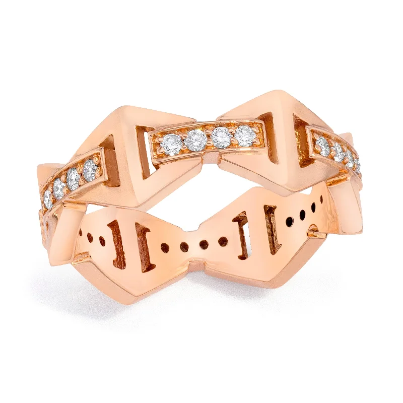 Rings with channel-set turquoise for color -Walters Faith 18K Rose Gold Signature Diamond Bar Hexagon Ring